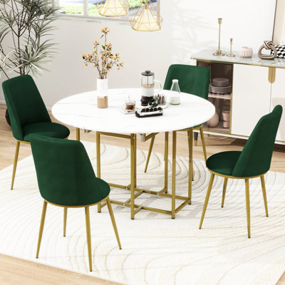 Moderne 5 repas avec plateau de table avec eau, 4 chaises ergonomiques, revêtement respirant, cadre en fer doré, option de couleur noire, convient pour une utilisation quotidienne