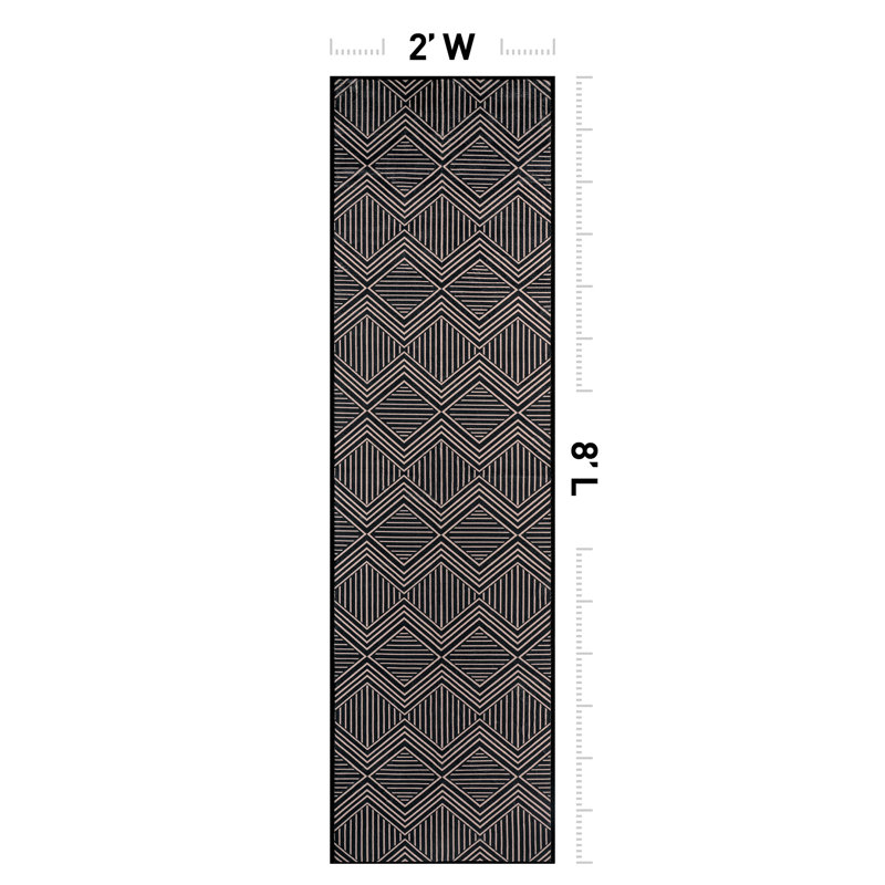 Tapis de sol à chevrons noirs et diamants, lavable à la machine, en polyester avec envers antidérapant, 2 pi x 8 pi