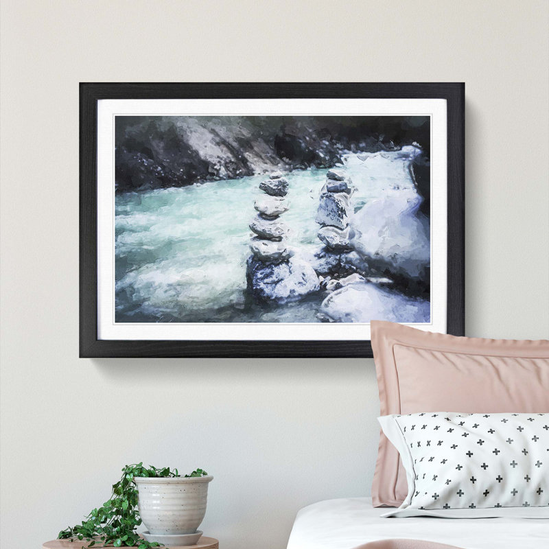 Stacked Stone Rock - Picture Frame Painting Print, 48cm H x 65cm W x 2cm D, Black Framed