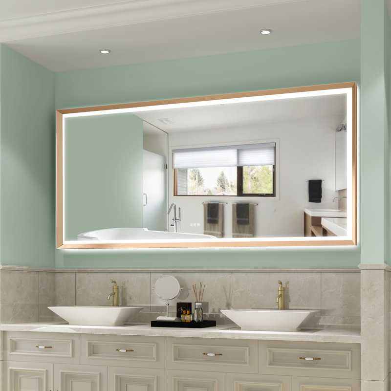 Miroir de salle de bain mural à DEL avec fonction antibuée et mémoire avec trois interrupteurs tactiles, 40 po x 84 po