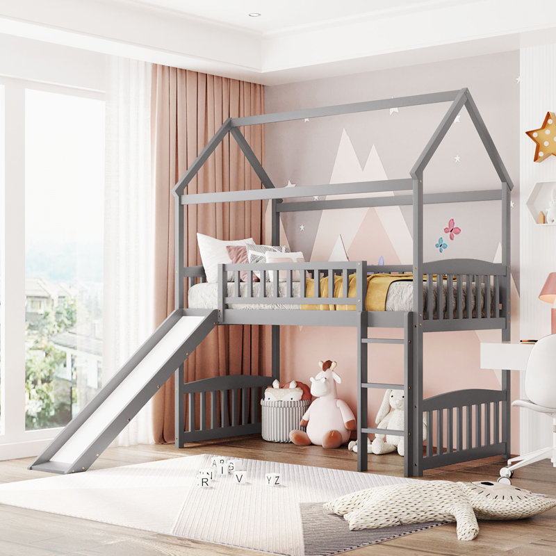 Lit mezzanine avec glissade, Gris