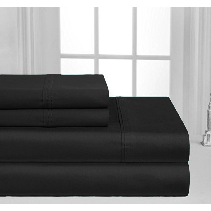 Ensemble de draps en coton à 100 % à densité de tissage de 1000 fils de la collection Milan, Noir