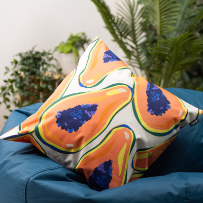 Bean Bag Bazaar Papaya Fruit Print Indoor-Outdoor Cushion, Multicolour