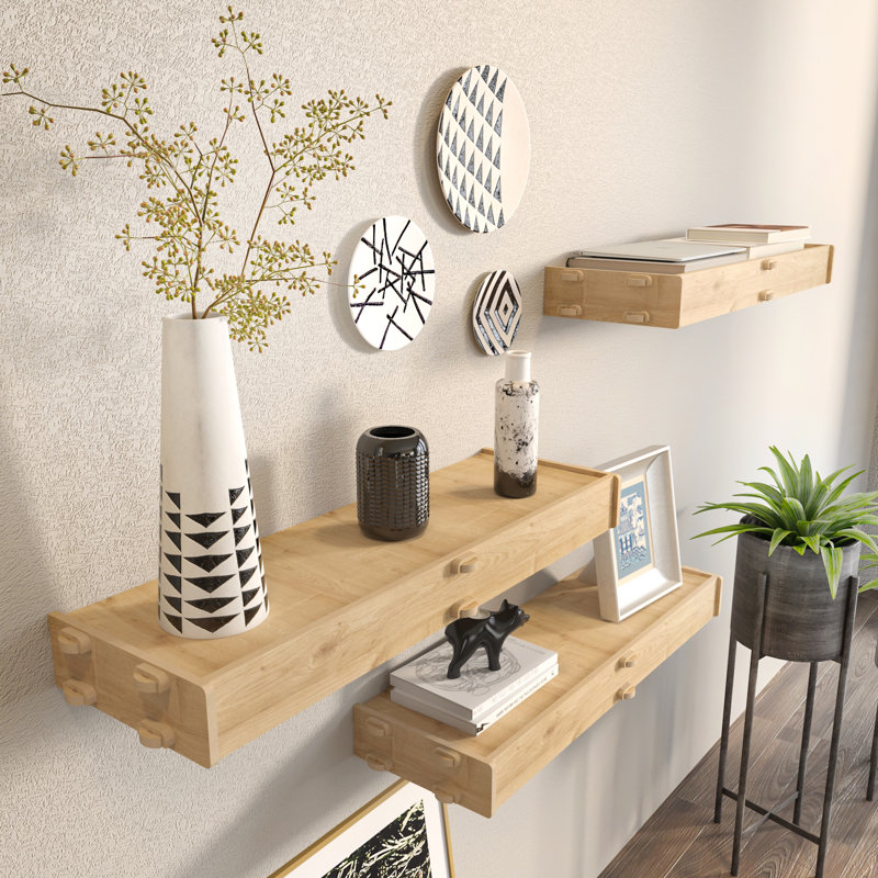 Tablette flottante en bois massif 3 pièces Earon
