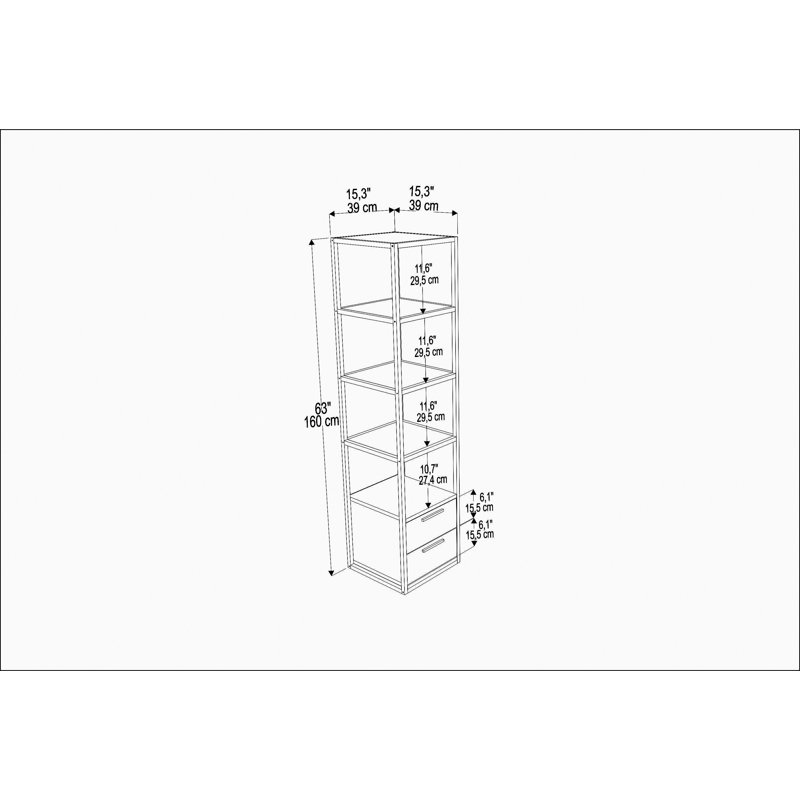 Lininger 169cm H x 39cm W Bookcase, Black/White