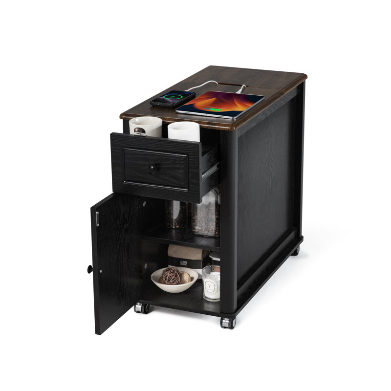 Table de bout avec station de chargement et ports USB cachés, Noir