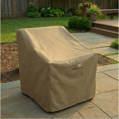 Premium Patio Chair Wide Cover - Breathable, Heavy-Duty Cover with Water-Resistant PVC liner, Adjustable Elastic Hem, Click-Close Straps, and Air Vents - Goodman Collection