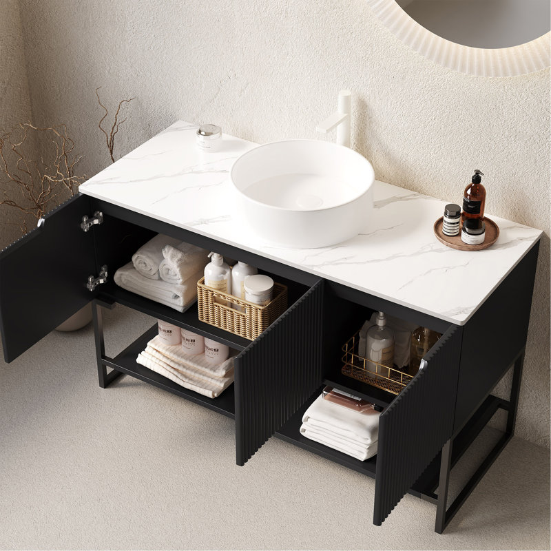 Meuble-lavabo autoportant de 48 po avec lavabo 48 po avec lavabo, meuble-lavabo autoportant avec 3 portes et tablette ouverte