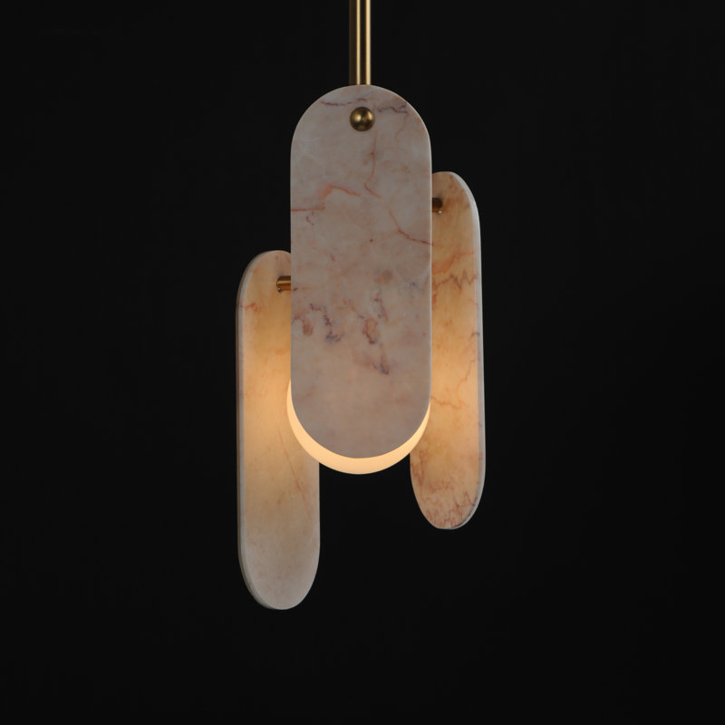 Megalith 1 - Light LED Pendant, Rose Jade/White, Natural Aged Brass