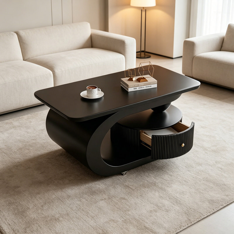 Table basse simple avec rangement Carrasco, H 17,71 po x L 27,55 po x l 17,71 po, Plateau noir / base noire