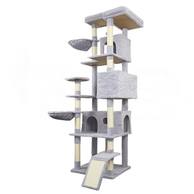 84 In Light Gray Cat Tree Tower With Large Condo  Sisal Scratching Post Big Hammock And Top Platform
