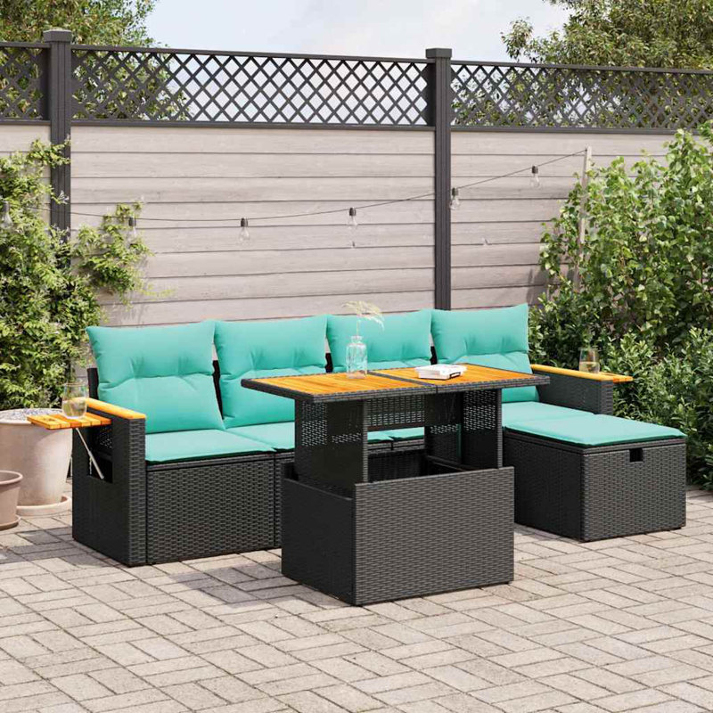  Ensemble de canapé de patio 6 pièces avec coussins en rotin polyacacia
