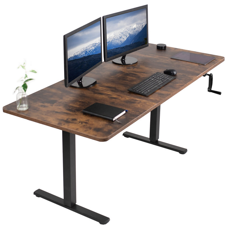 Adjustable Metal Base Standing Desk, Brown/Black