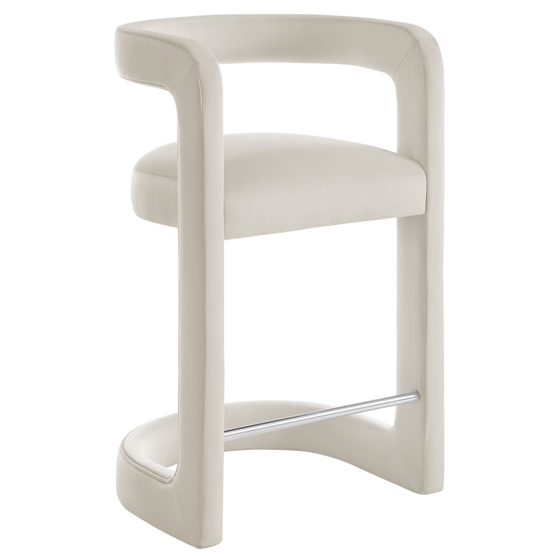 Winslow Performance Velvet Stool, Alabaster, Counter Stool (27" Seat Height)