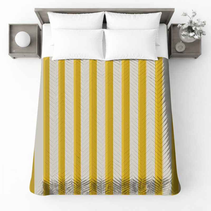 Yellow White Stripes Bedding Stripes Bedspread Pattern, King