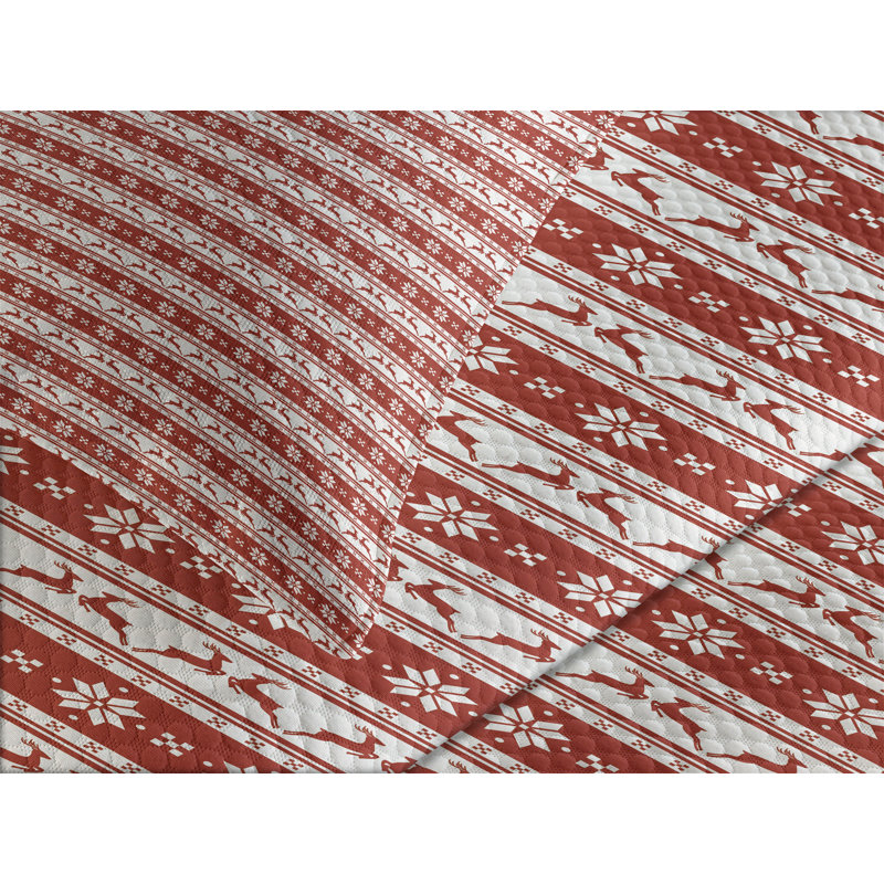 Ambesonne Christmas Bedspread Set Scandinavian Red White, King Bedspread + 2 Standard Shams