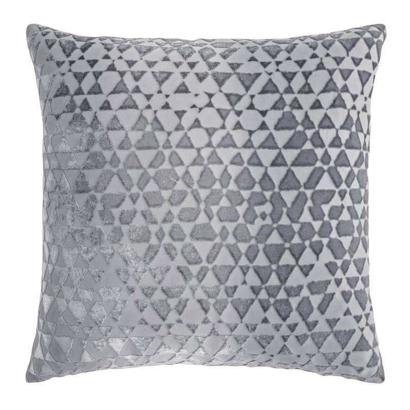 Triangles Square Velvet Pillow Cover & Insert, Silver, 20" x 20"