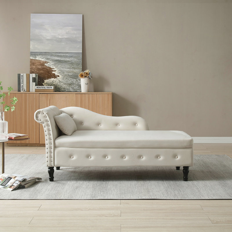 Chaise longue en velours à rangement multifonctionnel, Beige