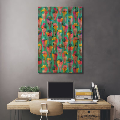 Esabella Ice Cream Cones Green  Unframed Print on Wood