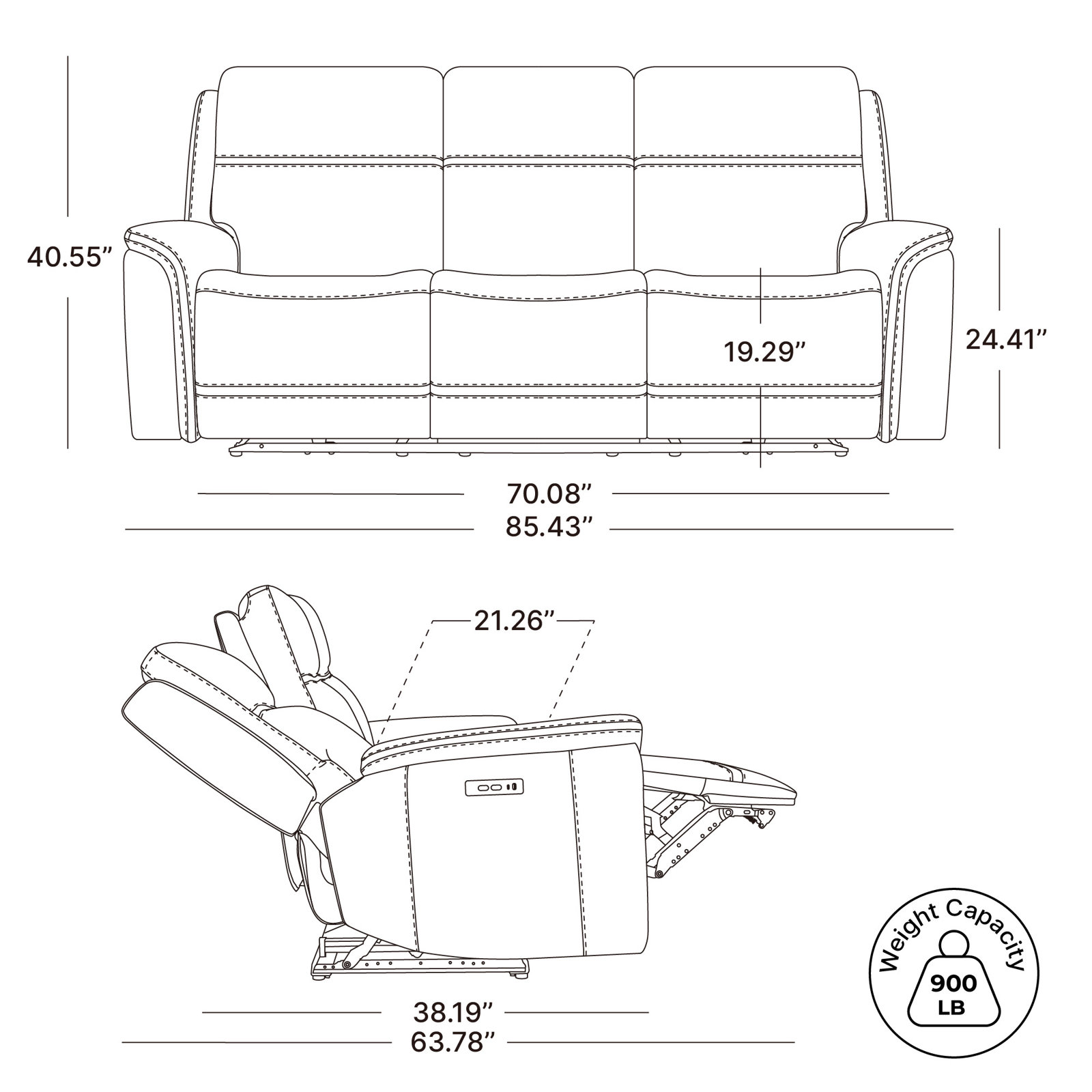 Genuine Leather Power Recliner Sofa, Impression Dark Gray Genuine Leather