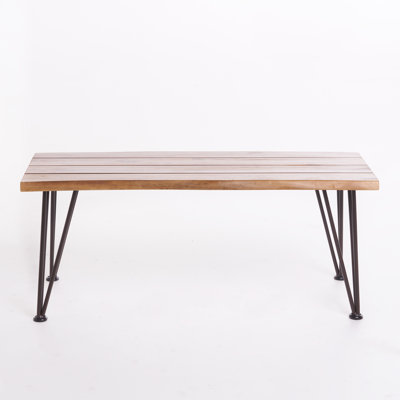 Teak Industrial Coffee Table - Acacia Wood Top & Rustic Iron Legs For Patio/backyard
