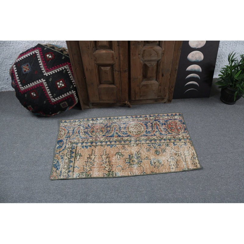 Antique Small Turkish Rug in Blue Perfect for Enhancing Bedroom and Entryway Aesthetics