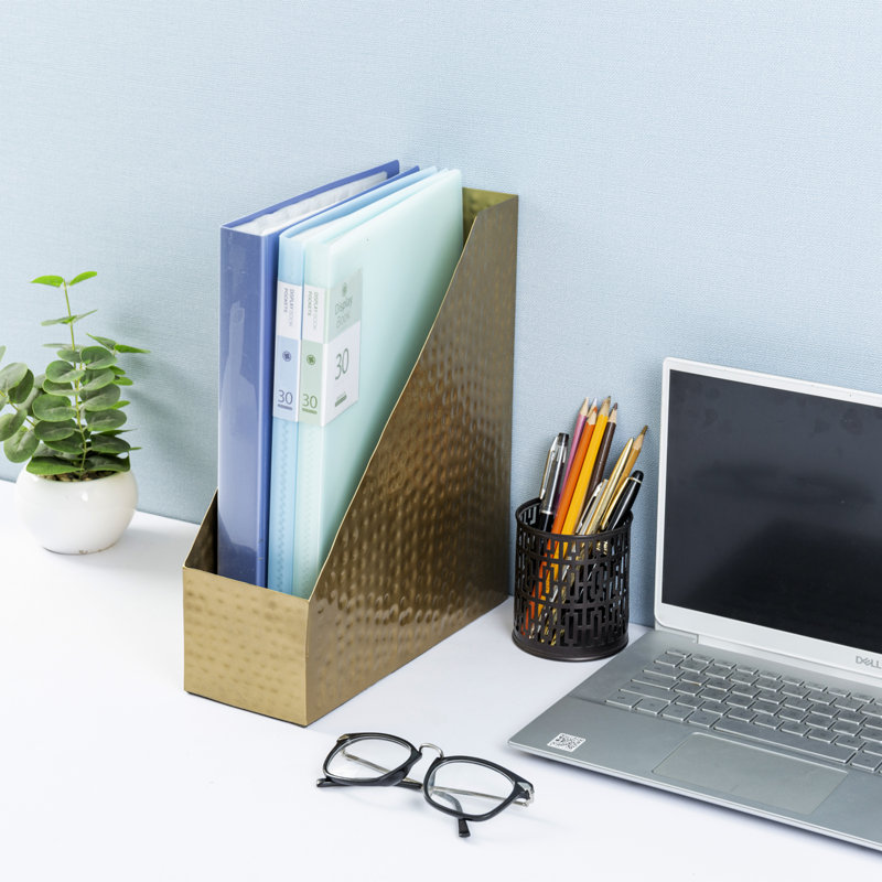 Mandrona Gold Metal Desk Holder Magazine Rack