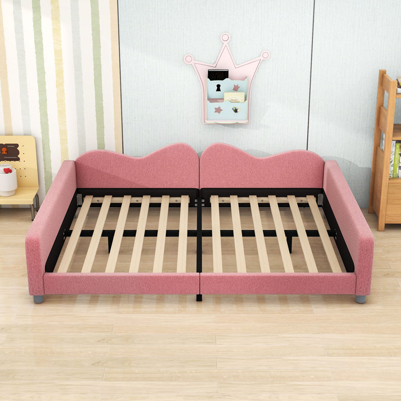 Upholstered Daybed with Cloud-Shaped Backrest, Full/Double, Pink