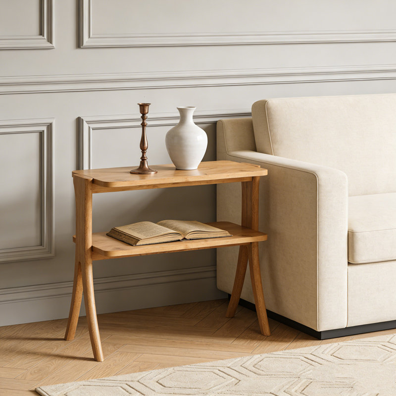 Table d'appoint en bois avec tablette de rangement à 2 niveaux Farmhouse, Brun