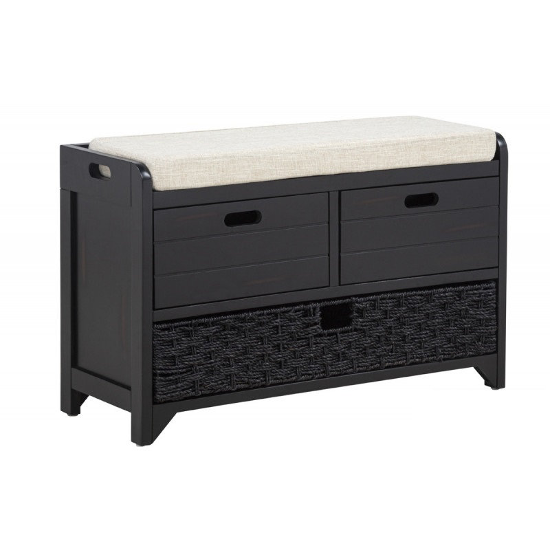 Banc de rangement avec panier amovible et 2 tiroirs, banc à chaussures entièrement assemblé avec coussin amovible, espresso