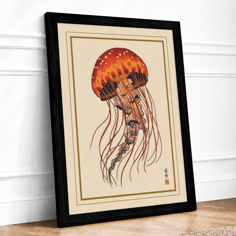 Jellyfish Study Japandi - Framed Print, A1 - 84.1 x 59.4 cm, Black