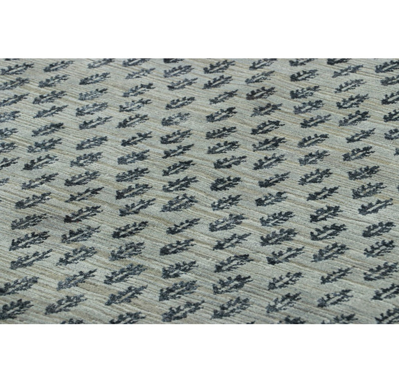 Block Print Handmade Kilim Silk and Wool Floral Area Rug, Square 4'