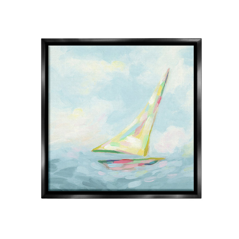 «Modern Pastel Sailboat Floater Frame» par June Erica Vess sur toile, Cadre flottant noir de jais, H 18 po x l 18 po