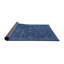 Tapis bleu / noir en laine et polyester tissé à la machine à motif abstrait-545730665
