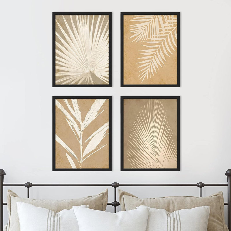 Minimal Botanical IDÉE4WALL, art mural encadré, feuille d'îlot tropical brun et brun, H 14 po x l 11 po x P 1 po, Cadre blanc