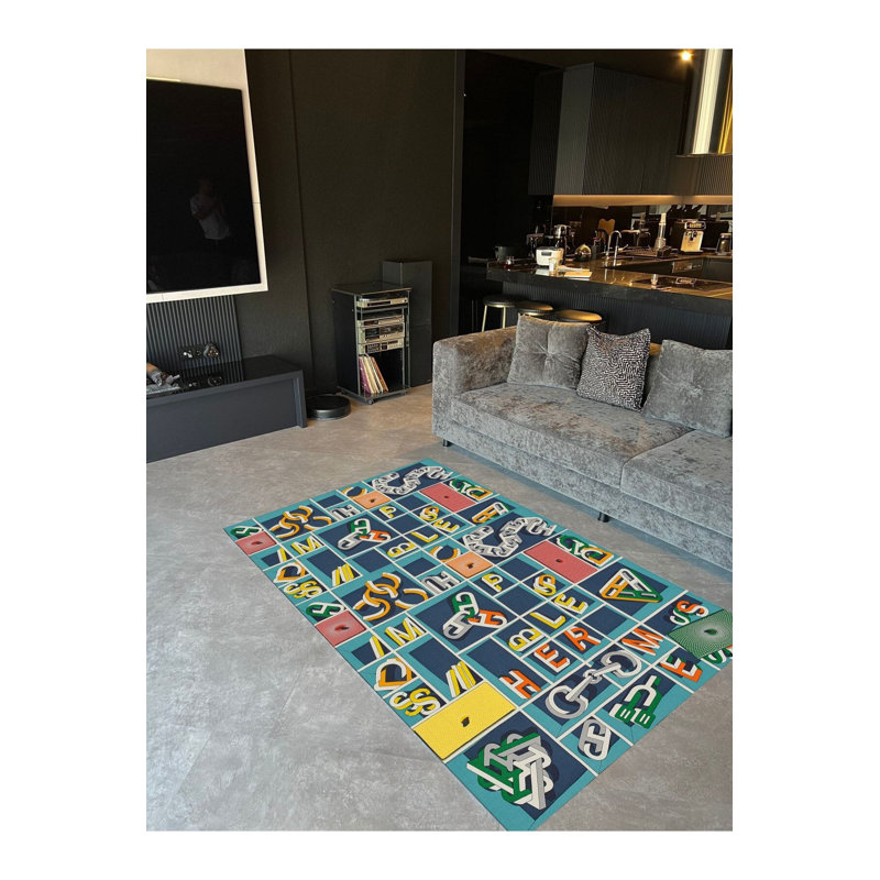Tapis tissé multicolore lavable à la machine, Sous-tapis rectangulaire de 3 pi 3 po x 4 pi 11 po