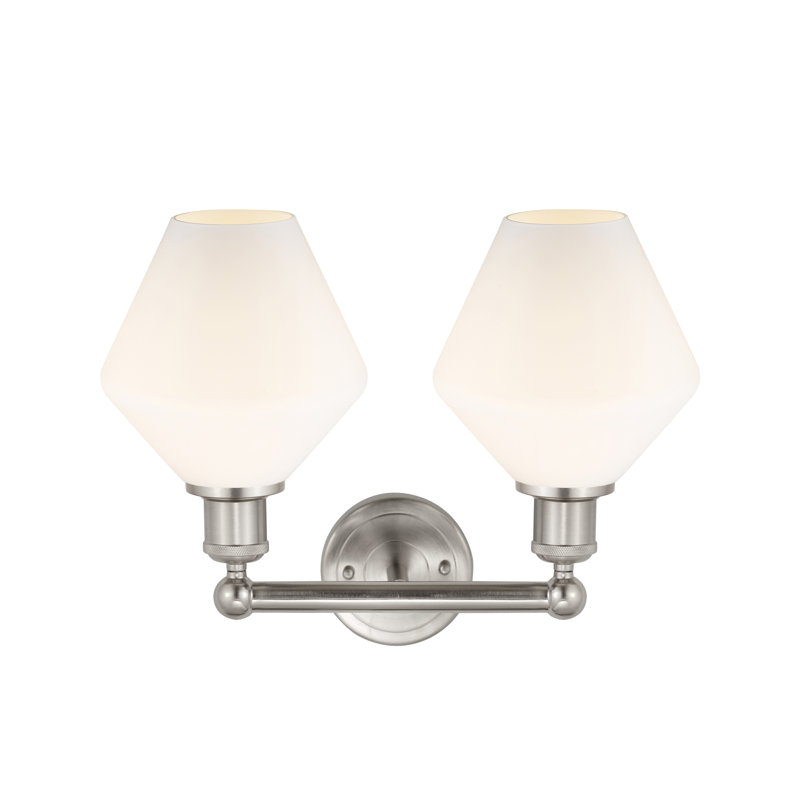 Éclairage pour meuble-lavabo à intensité variable 2 lumières Amylea, Nickel satiné, Boîtier blanc mat