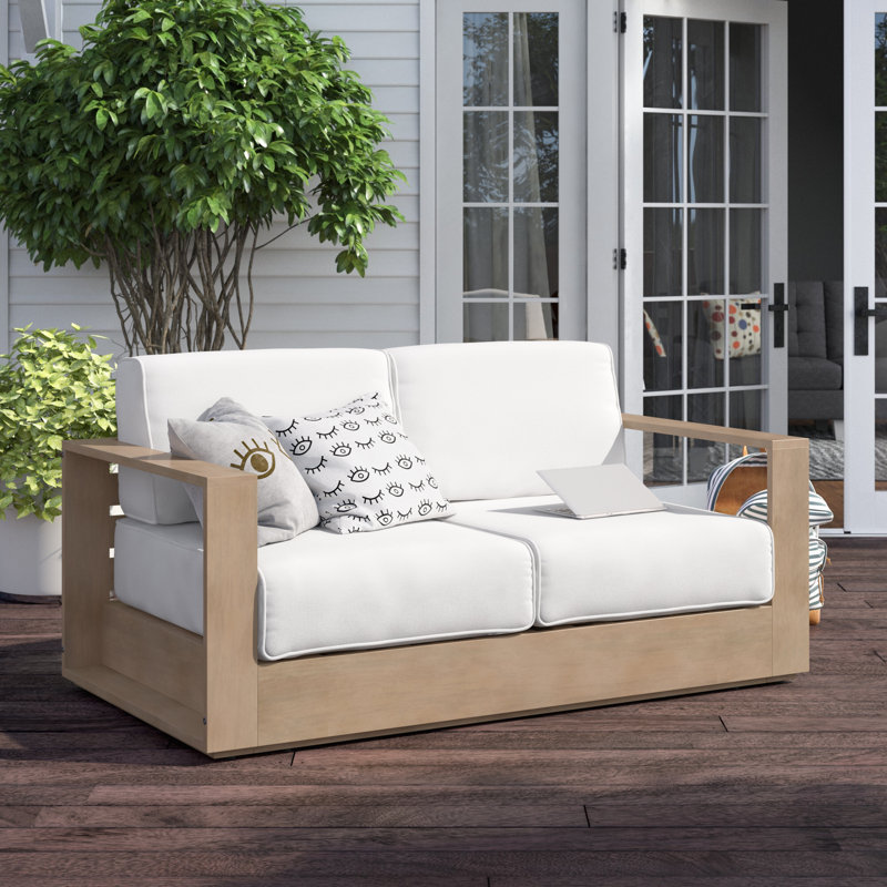 Sofa d'extérieur moderne Harbor en bois d'acacia avec coussins, Brun naturel