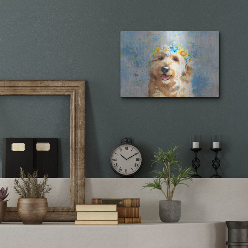 Art mural en métal Red Barrel Studio® «Flower Crown Goldendoodle 5» par Furbaby Affiliates, H 12 po x l 16 po