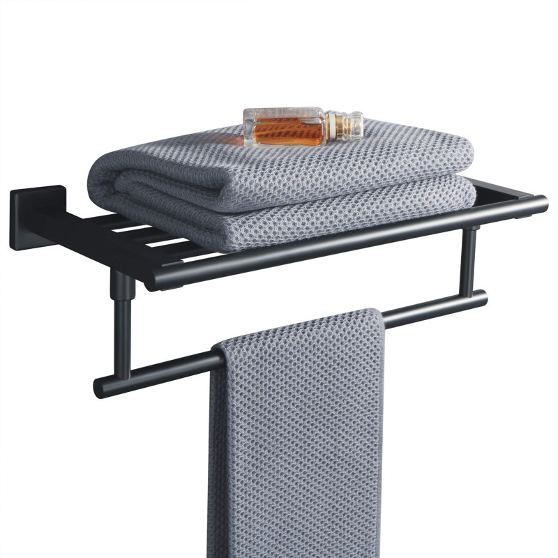 Matte Black Steel Wall-Mounted Double Towel Rack, 16 Inch
