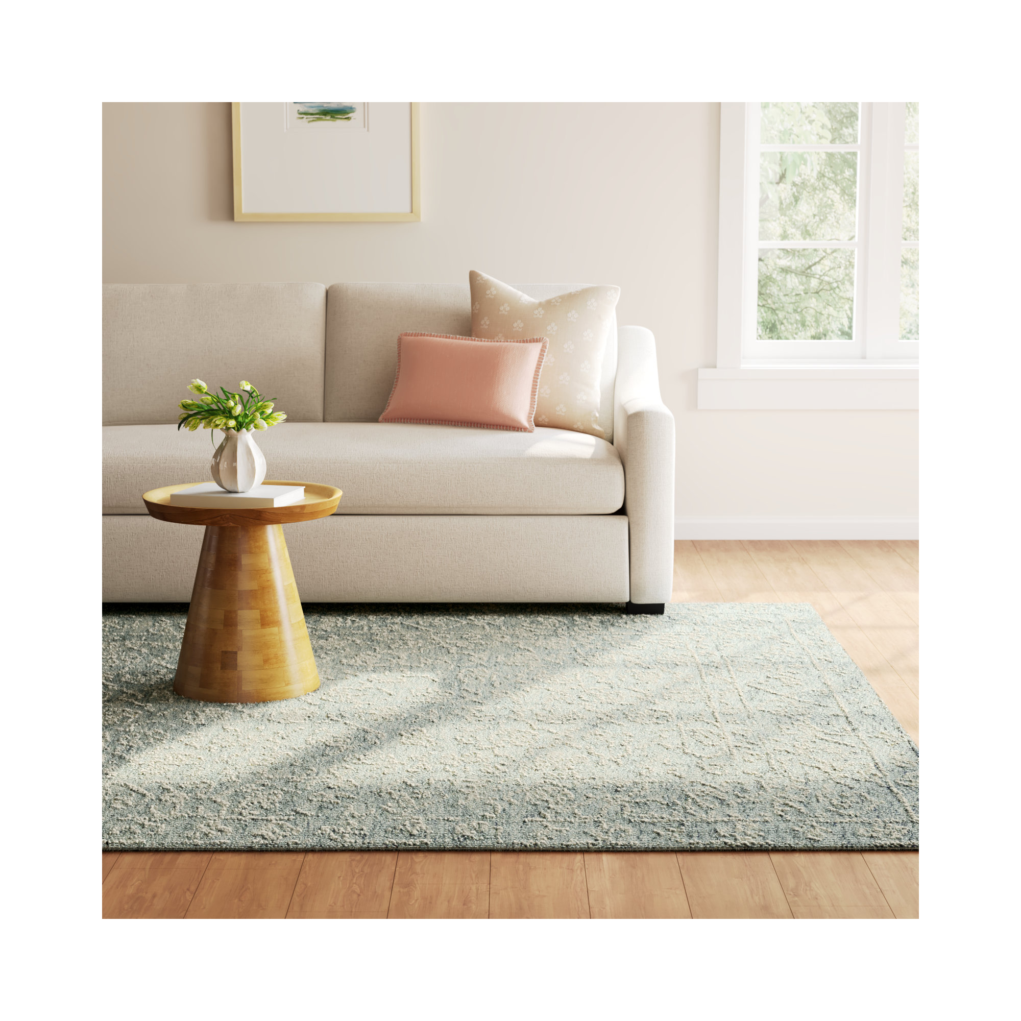 Millcreek Handmade Wool Ocean/Ivory Rug, Rectangle 5' x 7'6"