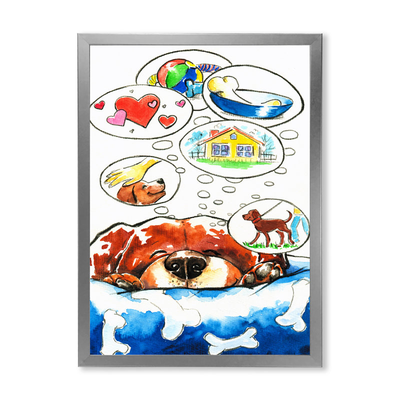Dog Dreams - Peinture sur toile, H 32 po x l 16 po x P 1 po, Cadre photo argenté