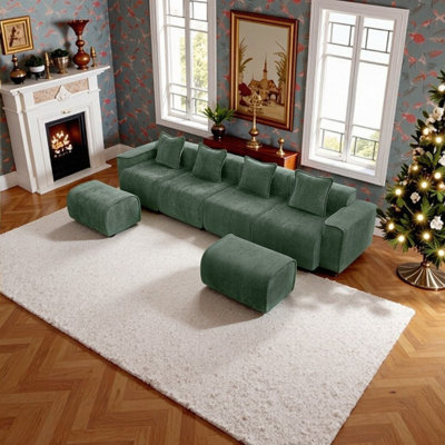 4-Seat U-Shape Modular Sectional Sofa With 2 Ottomans Velvet Fabric No Assembly Required