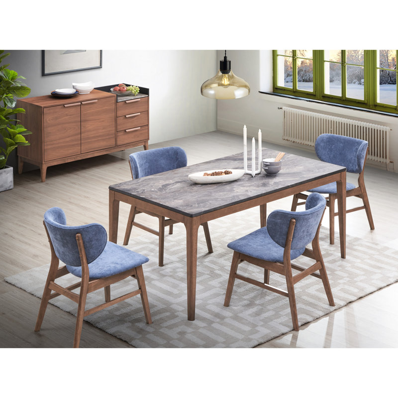 De 2 chaises d'appoint bleues pour la salle à manger - eau, égratignure, huile, style moderne Mid-Century, confortable, finition bois noyer 2 pièces
