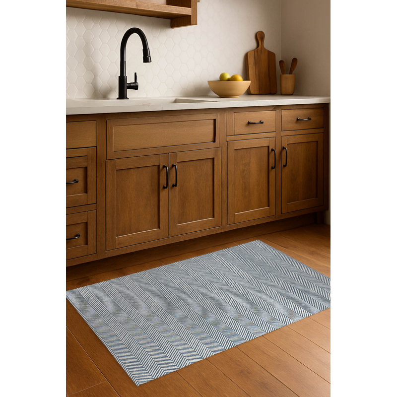 Tapis de cuisine léger à chevrons antidérapants, Bleu, Rectangle 5 pi x 7 pi