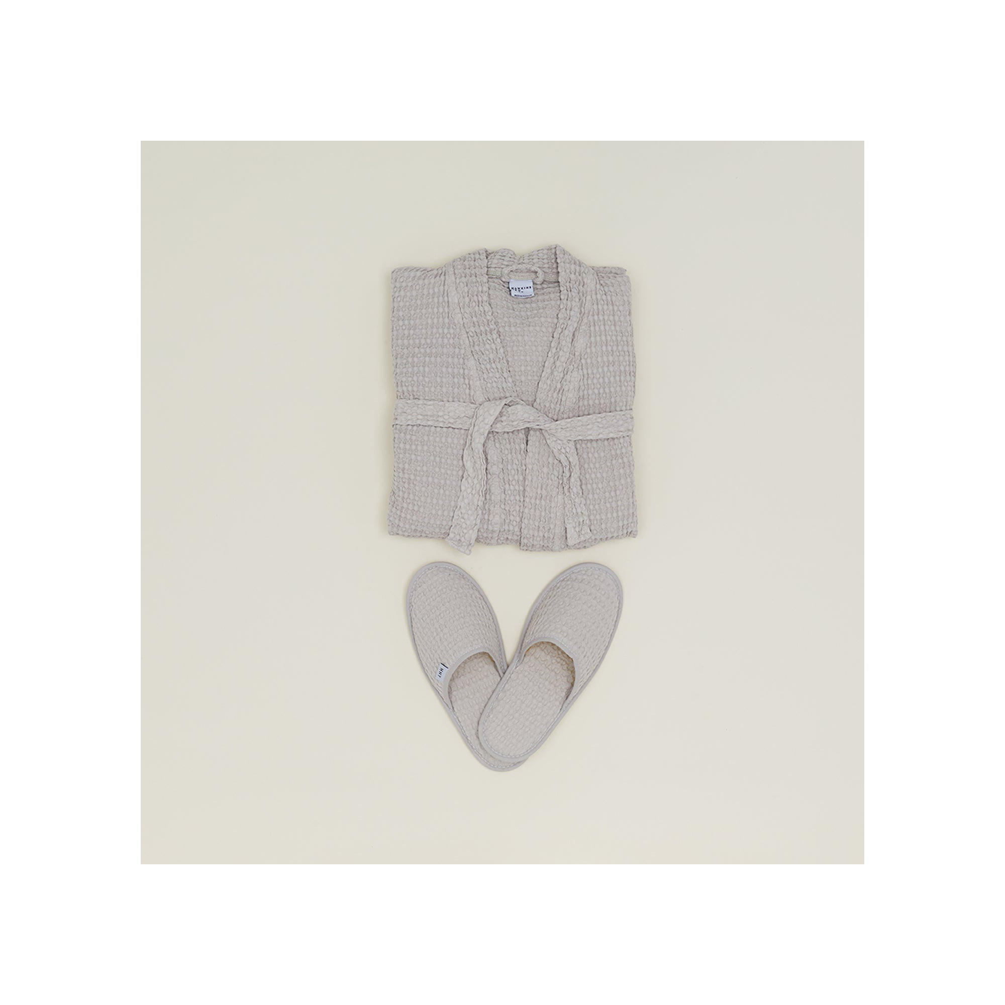 Simple Cotton Waffle Slippers, Light Gray, Medium