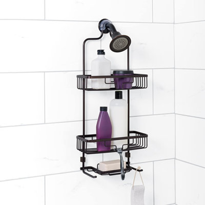 Rustproof Aluminum Shower Caddy With 2 Shelves And Built-In Hooks - Over Shower Head Bathroom Organizer For Shampoo, Conditioner, And Shower Essentials