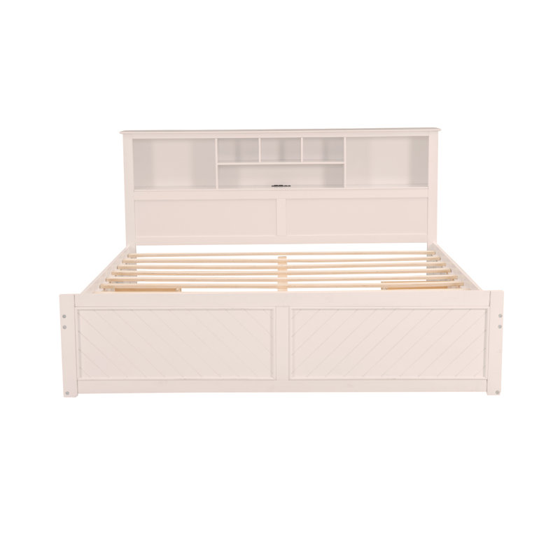 Wood Platform Bed with Multi-storage Headboard, USB and Drawers