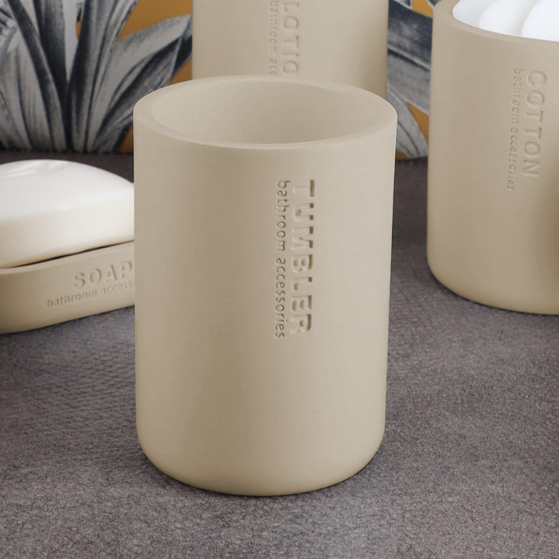 Matte Beige Polyresin Bathroom Tumbler Toothbrush Holder