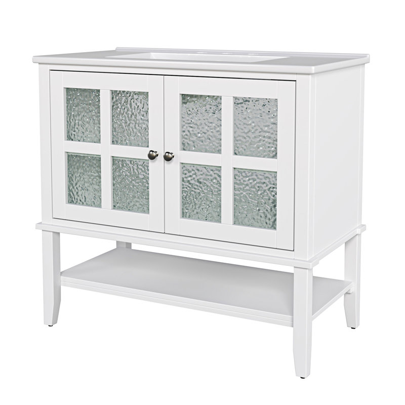 Meuble-lavabo de salle de bain avec lavabo en céramique, Blanc